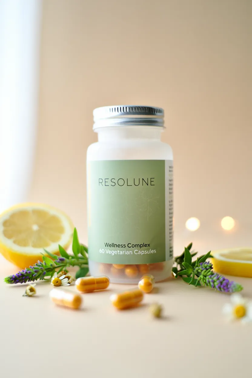 Resolune wellness complex supplement bottle with natural ingredients